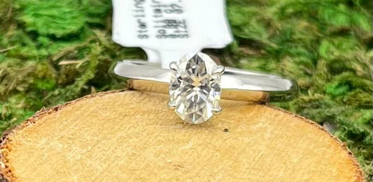 Sterling Silver .88 ct Oval Moissanite Ring Size 7