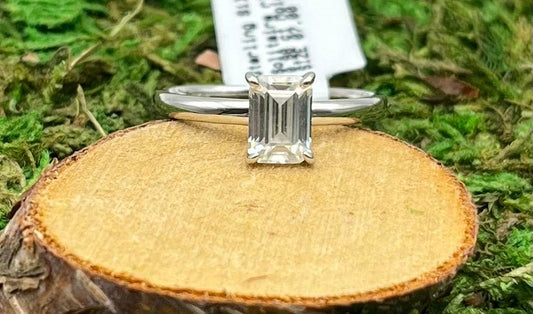 .98 ct Emerald Cut Moissanite Solitare Sterling Silver Ring