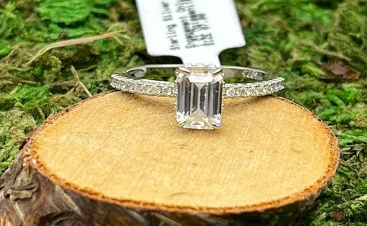 1 ctw Emerald Cut Moissanite Sterling Silver Ring