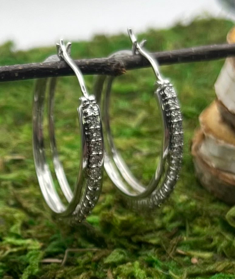 .12 ctw Diamond Sterling Silver Hoop Earrings