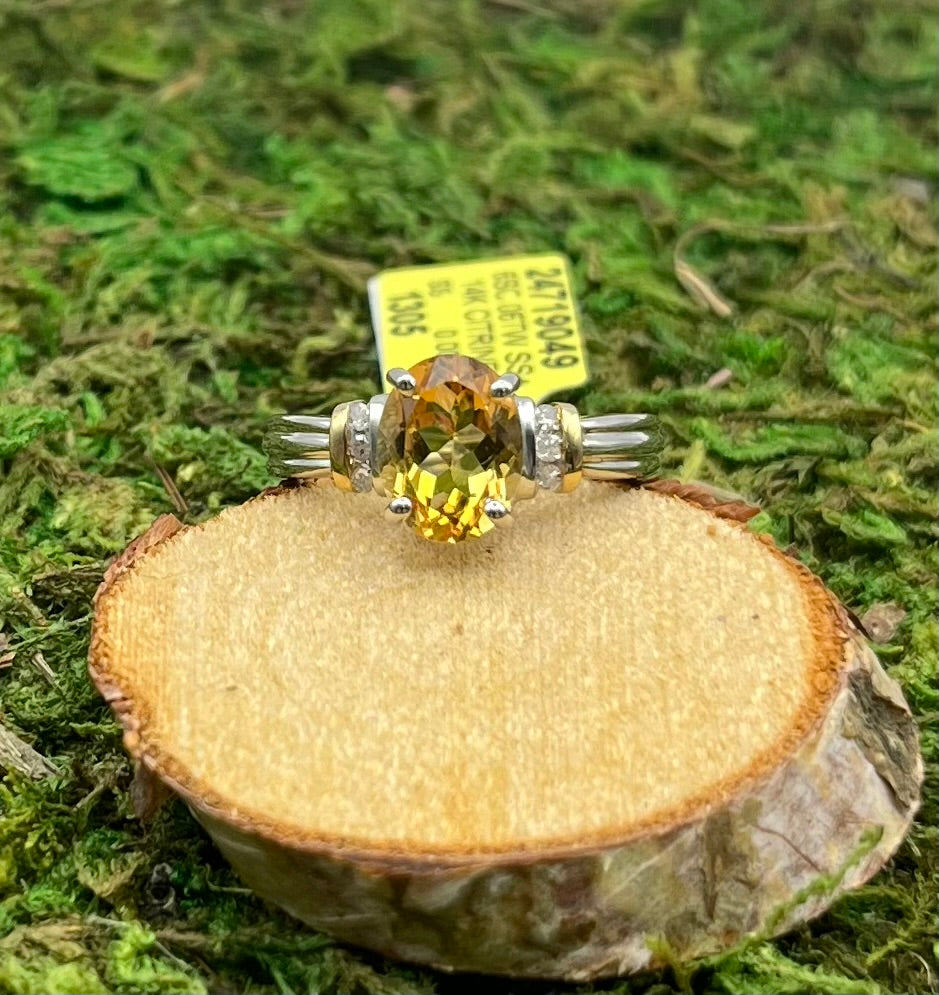 Citrine and Diamond Sterling Silver Ring