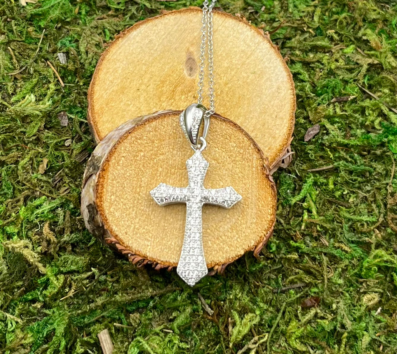 Sterling Silver CZ Cross and Chain