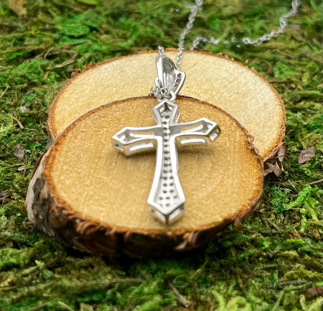Sterling Silver CZ Cross and Chain
