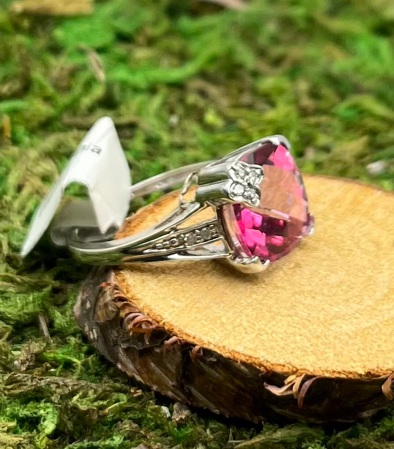 Pink Topaz/Diamond 10kt White Gold Ring