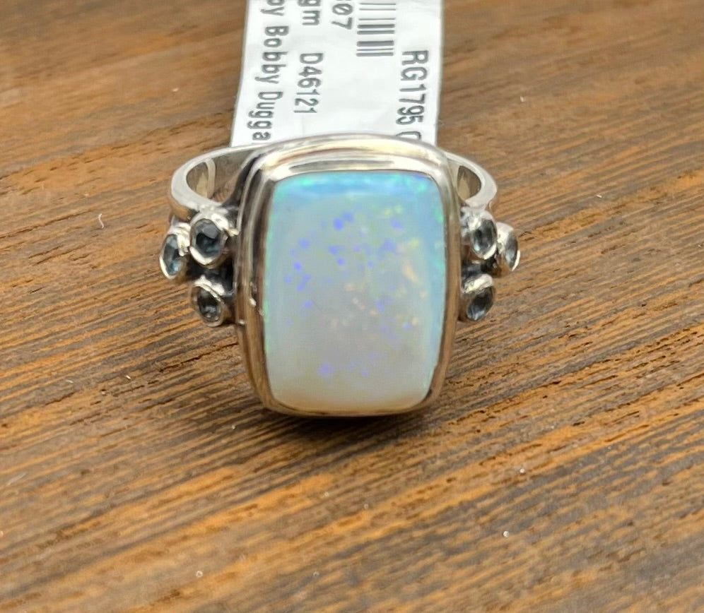 Opal and Blue Topaz Sterling Silver Ring