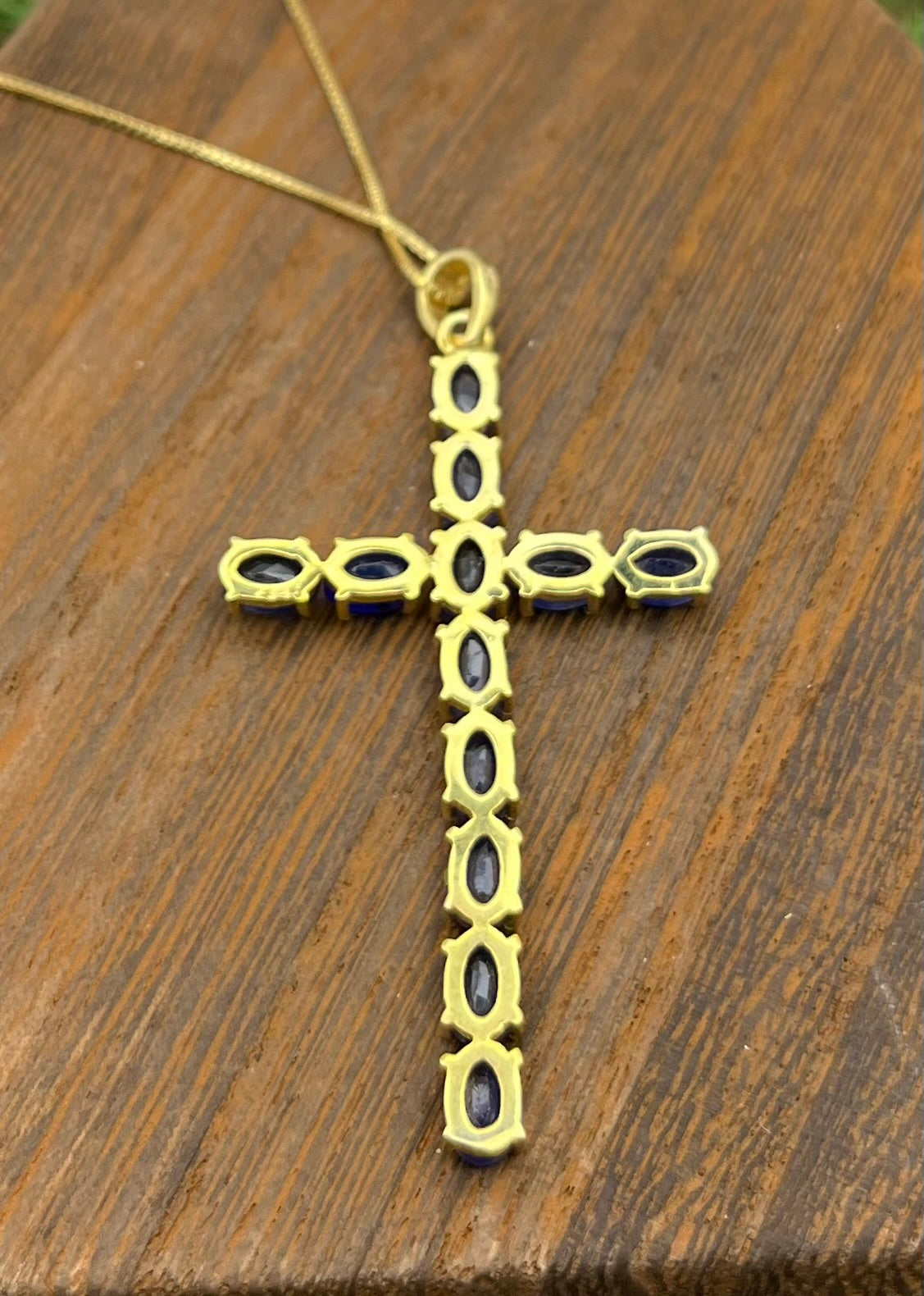 Gold Plated Sapphire Sterling Silver Cross Necklace